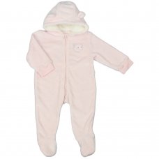 G23056:  Baby Pink Bear Hooded Plush Fleece All In One/ Pram Suit (3-12 Months)